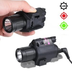 Tactical LED Flashlight with Laser Sight | Rail Mounted Light & Laser Combo for Pistol
