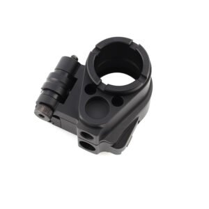 AR15 / AR10 folding stock adapter locked position, angled view of latch and hinge