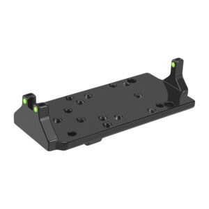 Glock red dot mount with fiber optic backup sights, black stainless steel plate