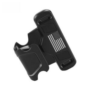 Side view of the handgun mount with the flag design on the base plate