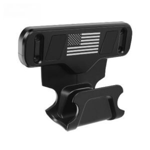 Angled view of the handgun wall mount showing the trigger guard cradle