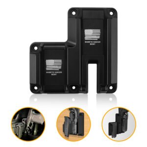Magnetic handgun mount in black ABS with two magnet pads and flag design