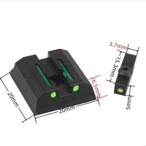 Taurus G2C fiber optic sights dimensions – rear 20 x 20 mm, front 15.3 mm