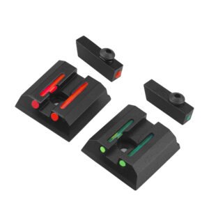 Red and green Taurus fiber optic sight sets side by side